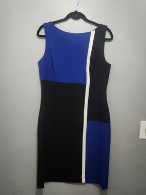 American Living Blue, Black and White Colorblock Midi Sheath Dress Size 12
